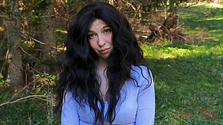 lost curvy milf influencer in forest bends over sucks big cock for creampie to escape 😈🍆🌲