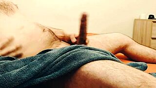 french homemade beast: huge cock caged and erupting solo