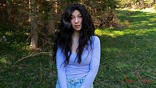 lost curvy milf influencer in forest bends over sucks big cock for creampie to escape 😈🍆🌲