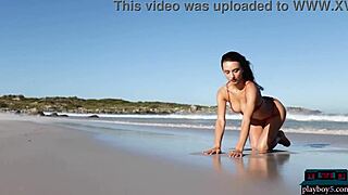 Gorgeous Ukrainian Brunette Gloria Sol Strips Horny on Beach