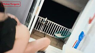 Petite cosplay babe rides cowgirl creampie on beach night poolside