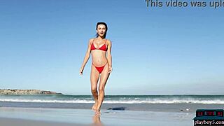 Gorgeous Ukrainian Brunette Gloria Sol Strips Horny on Beach