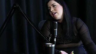 pri melancia sensually shows off her huge tits and ass on the sheer red podcast with bia hot