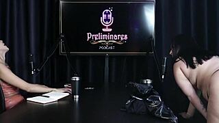 pri melancia sensually shows off her huge tits and ass on the sheer red podcast with bia hot