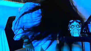 wonderful blue spreads legs wide masturbating with huge dildo live for fans