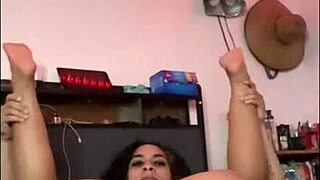 curly latina slut fucks her dildo hard on bed ass shaking pussy dripping yoga stretch