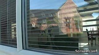 unfaithful milf lady sonia flashes her massive tits!