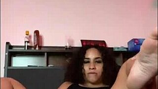 curly latina slut fucks her dildo hard on bed ass shaking pussy dripping yoga stretch