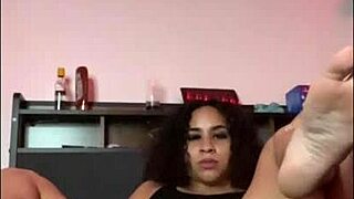 curly latina slut fucks her dildo hard on bed ass shaking pussy dripping yoga stretch