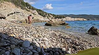 dominant couple pees on each other then public blowjob nudist beach