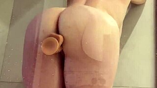 horny chubby babe shoves huge dildo deep in shower, juicy tits bounce wild!! 💦