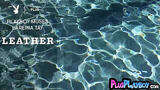 Blonde teen with small tits strips lingerie outdoors, posing wet pussy before hot naked reveal.