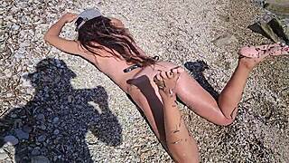 dominant couple pees on each other then public blowjob nudist beach