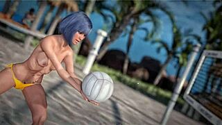 Petite redhead beauty teases topless with piercings on sunny beach ball day