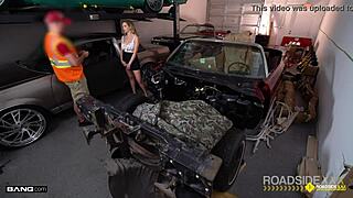 i spot this babe with huge tits roadside she bends for mechanic's hard fuck