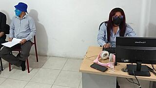 in the office the horny mature secretary bends over for the job applicant's hard doggystyle test