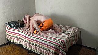 Stepmom teaches stepson bareback pussy thrusting skills.
