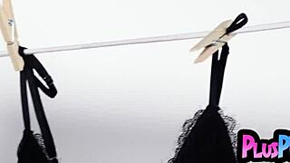 Amazing blonde milf strips naked after lingerie pose!