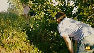 Handsome Old Man Convinces Busty Gal for Forest Sex