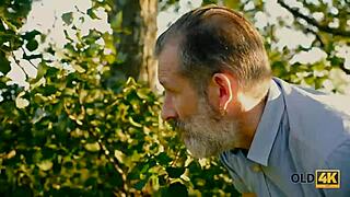 Handsome Old Man Convinces Busty Gal for Forest Sex