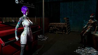 cyberpunk slut's tight asshole stretched anal in public outdoors