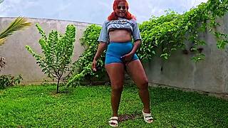 Slutty wife Nilmini Sheron squeezes big ass in tight shorts and crop top