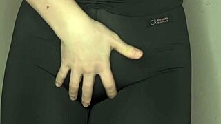 close-up asmr cameltoe tease in skin-tight black yoga leggings