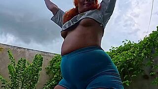 Slutty wife Nilmini Sheron squeezes big ass in tight shorts and crop top