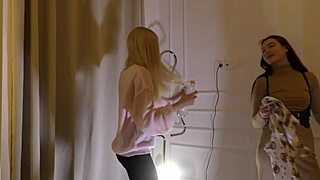 skinny girl meets lesbian girlfriend for fake porn casting no panties