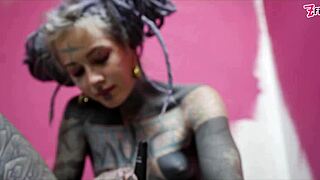 Anal gape stretches wide in work clothes with squirting paint mess!