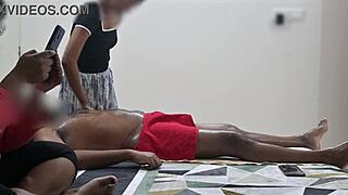 Customer lady trembles with joy during happy ending spa massage