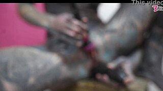 Anal gape stretches wide in work clothes with squirting paint mess!