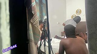 milf slut backstage fingers shaved pussy licks monster cock before shoot