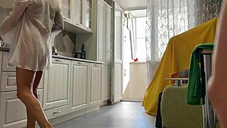 milf stepmom bent over kitchen counter for stepson creampie on huge ass