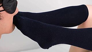 Uniform Girl's Navy Socks Tease M-Man's Feet In Amateur Footjob Fetish