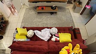 hot wife lets delivery boy fuck her creampie on home sofa with subs