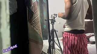 milf slut backstage fingers shaved pussy licks monster cock before shoot