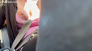 artemisia flashes huge tits during wild car ride horny milf