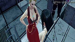 tifa writhes in agony as ocelot's machine pounds her massive tits relentlessly in the dungeon.