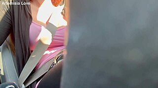 artemisia flashes huge tits during wild car ride horny milf