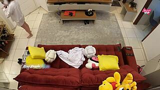 hot wife lets delivery boy fuck her creampie on home sofa with subs