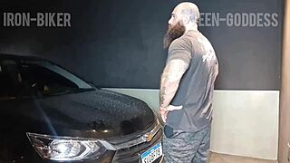 her pregnant belly bounces as he fucks her hard in the car garage wanting that baby seed