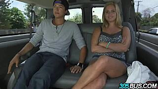 Blonde slut with huge natural tits takes public bus creampie for cash