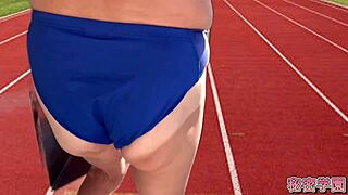 Athletic Slut Rips Uniform For Secret Outdoor Handjob