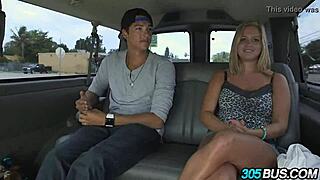 Blonde slut with huge natural tits takes public bus creampie for cash