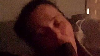 She goes deep on beautiful big black cock in homemade interracial blowjob