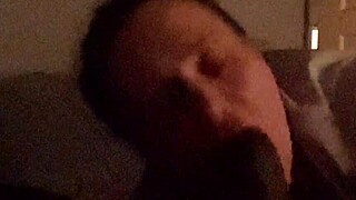 She goes deep on beautiful big black cock in homemade interracial blowjob