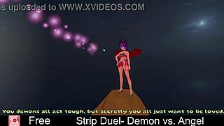 strip duel demon rips angel's clothes in erotic lesbian monster game!