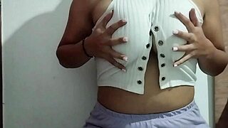 Milf massages her huge natural tits with so much horny pleasure, real homemade