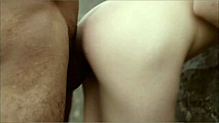 Blonde slut bends over beach rocks to fuck lifeguard with big cock rough!